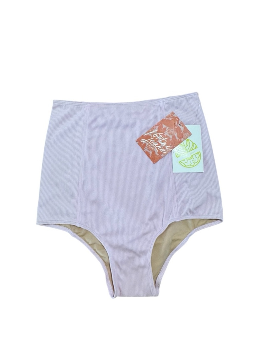 NWT Kortni Jeane Ribbed Extra High Waisted Bikini Bottoms Light Pale Pink Small